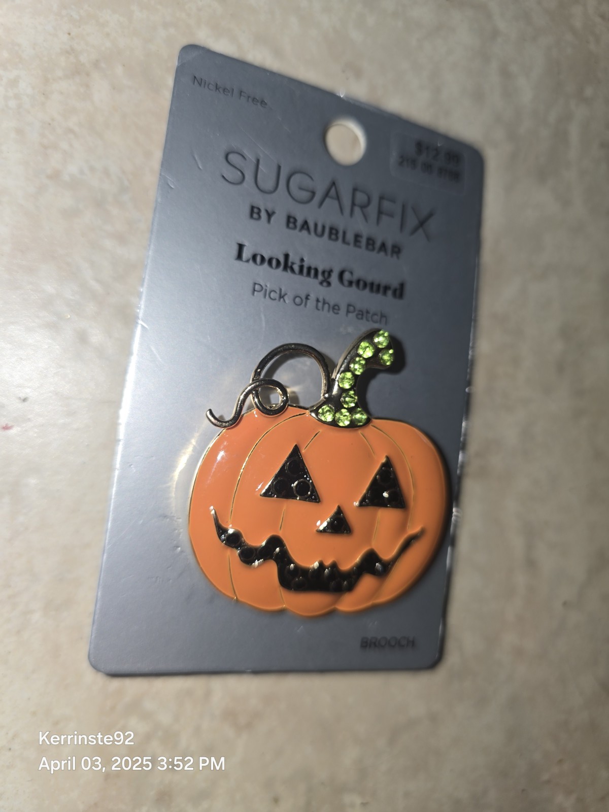 SUGARFIX by BaubleBar Looking Gourd Pumpkin Halloween Enameled Brooch Pin New!