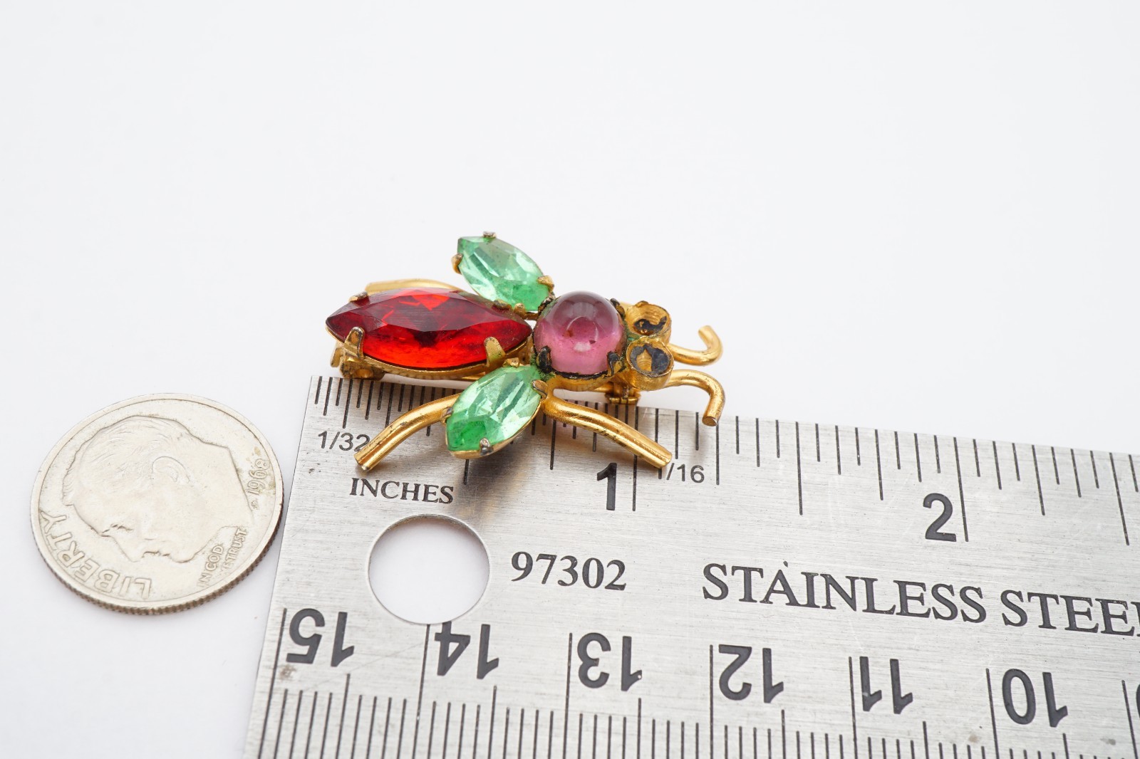 Vintage Coro Gold Plated Sterling Silver 925 Rhinestone Bug Brooch Pin A1