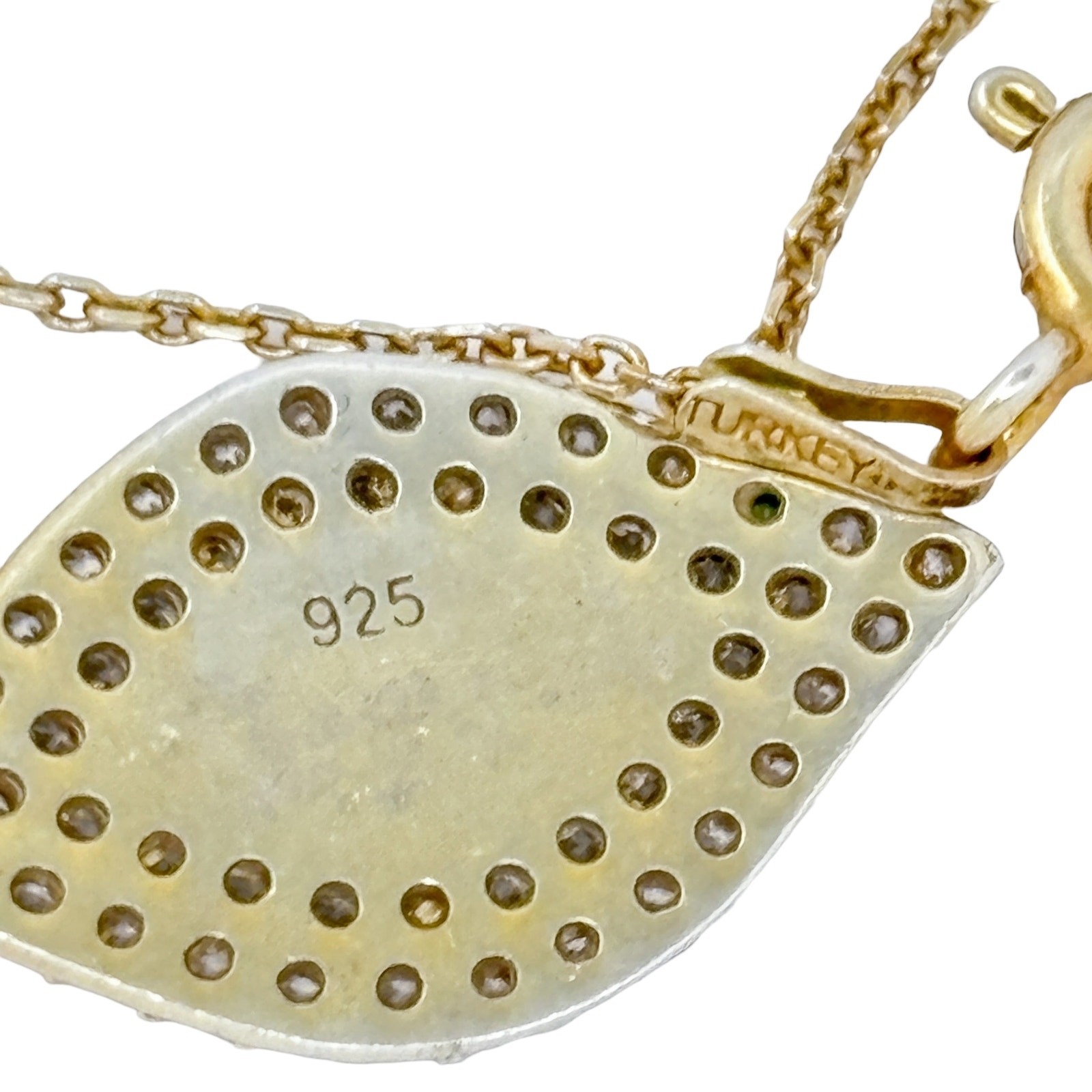 Vintage Gold-Tone Sterling Silver 925 Evil Eye Crystal Necklace 17″-18″