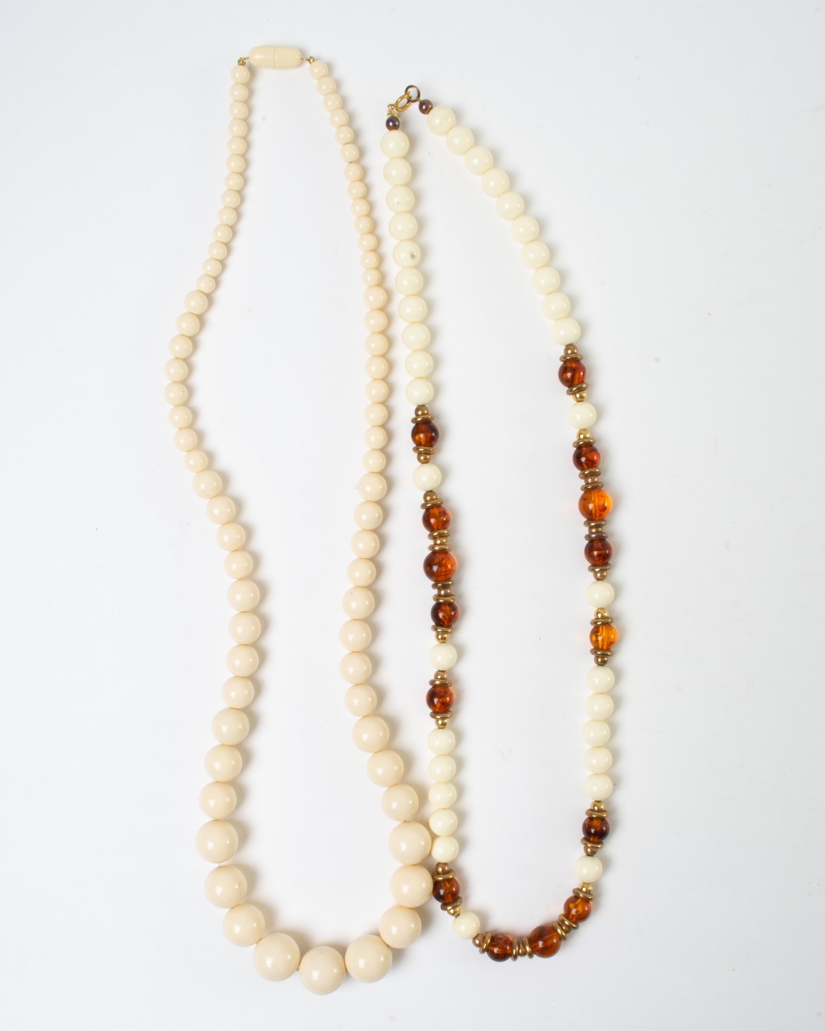 Lot of 4 Vintage Designer Costume Jewelry Beaded Necklaces White, Brown, Gold