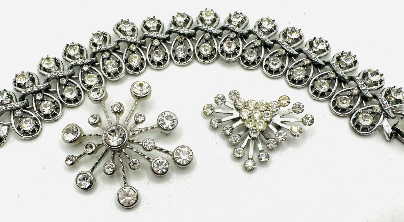 Lot Coro Pegasus Rhinestone Bracelet and 2 Atomic Starburst Brooches