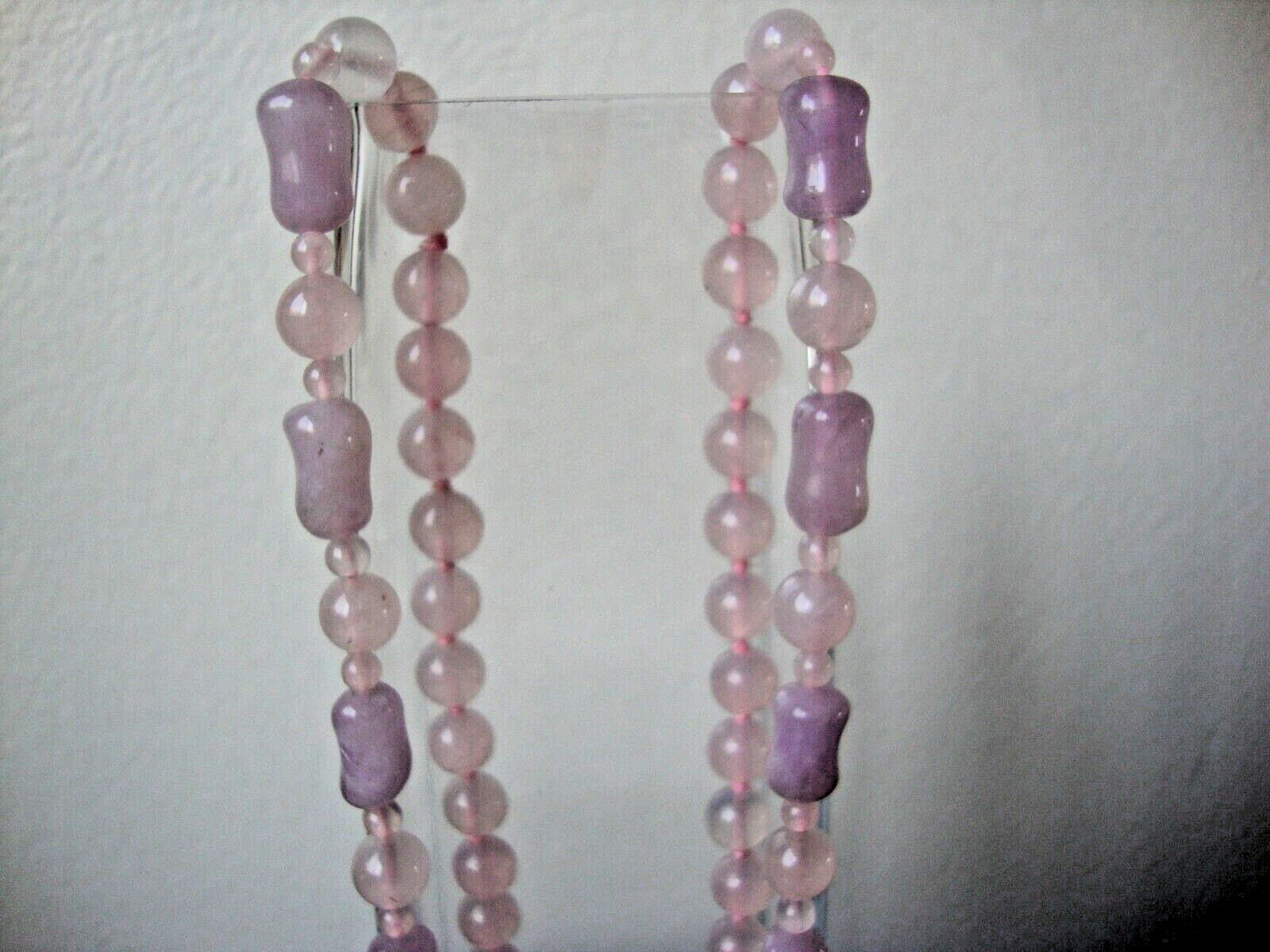 VINTAGE BEAD MEDLEY AMETHYST TUBE 4mm 8mm ROSE QUARTZ 29″ ENDLESS BEAD NECKLACE
