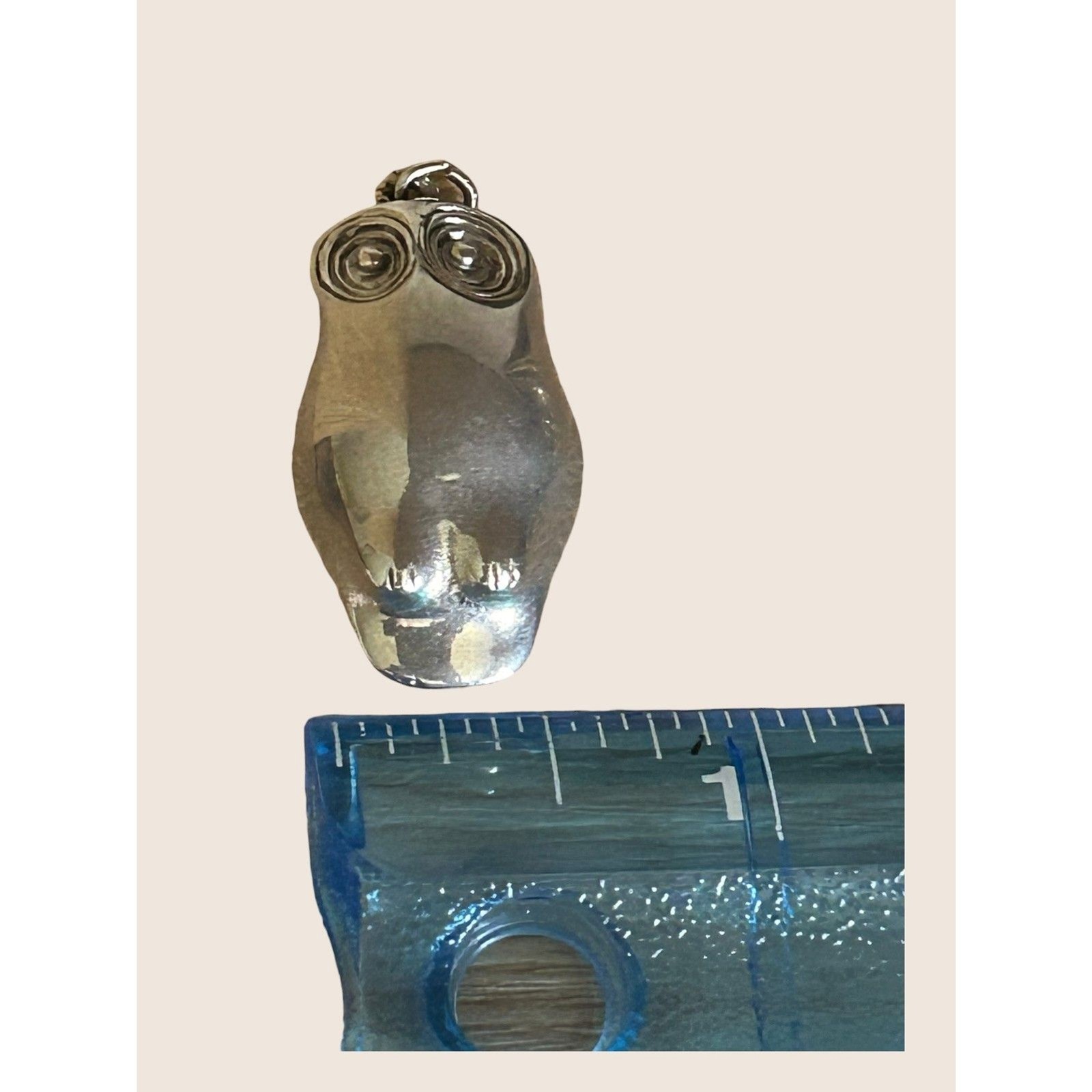 🦉 VTG MID CENTURY MODERNIST MCM SILVER OWL PENDANT CONCENTRIC CIRCLE EYES RETRO