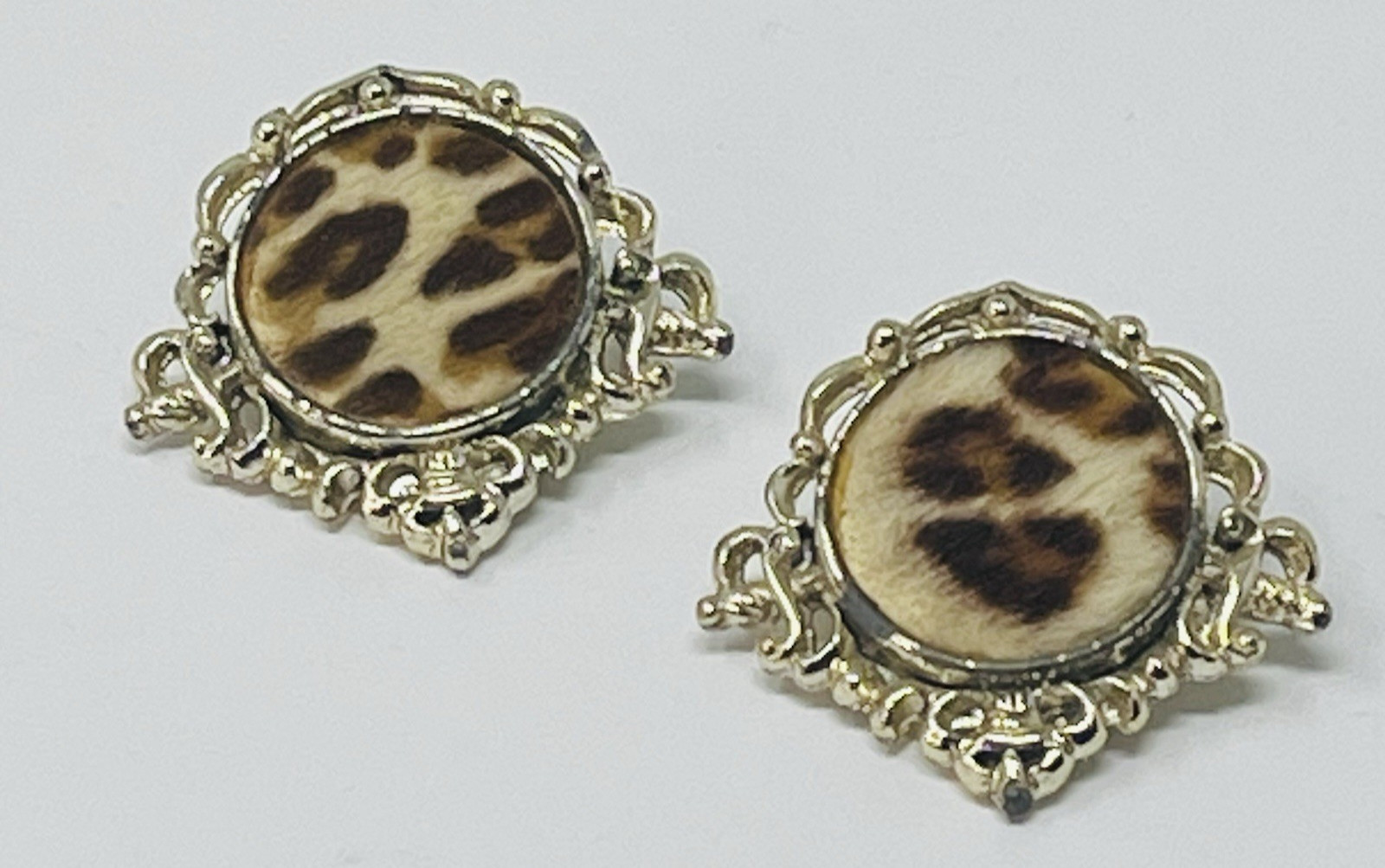 Vintage Faux Fur Leopard Print Earrings Clip On