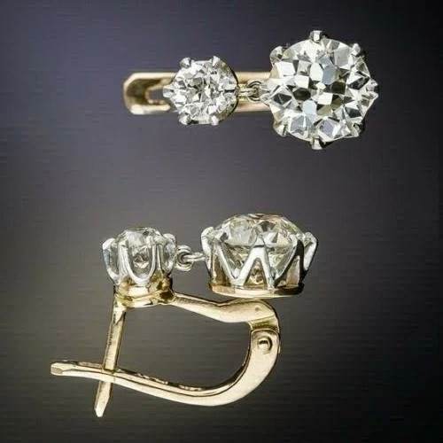 Art Deco Vintage 4.2Ct Round Cut Diamond Drop/Dangle 14K Yellow Gold FN Earrings