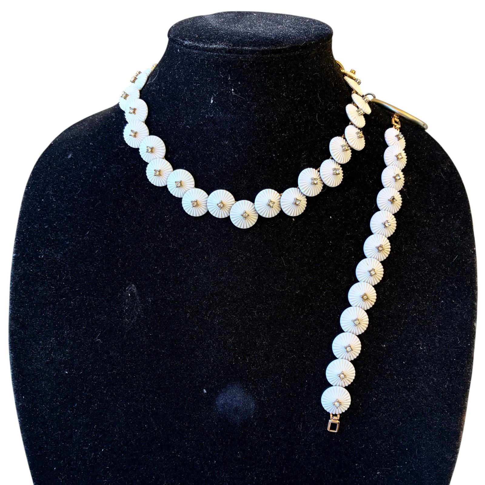 Vintage Necklace and Bracelet Set Shell Design Rhinestones AS IS