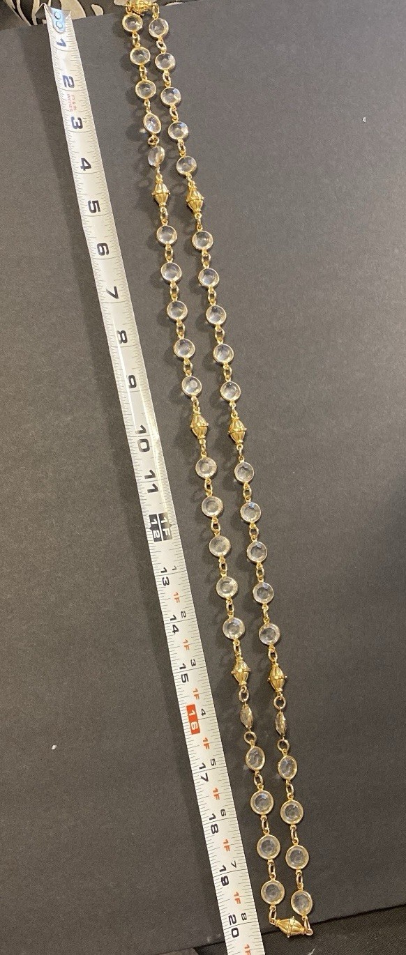Vintage Gold Tone Bezel Set Swarovski Crystal Necklace 40 Inches Long