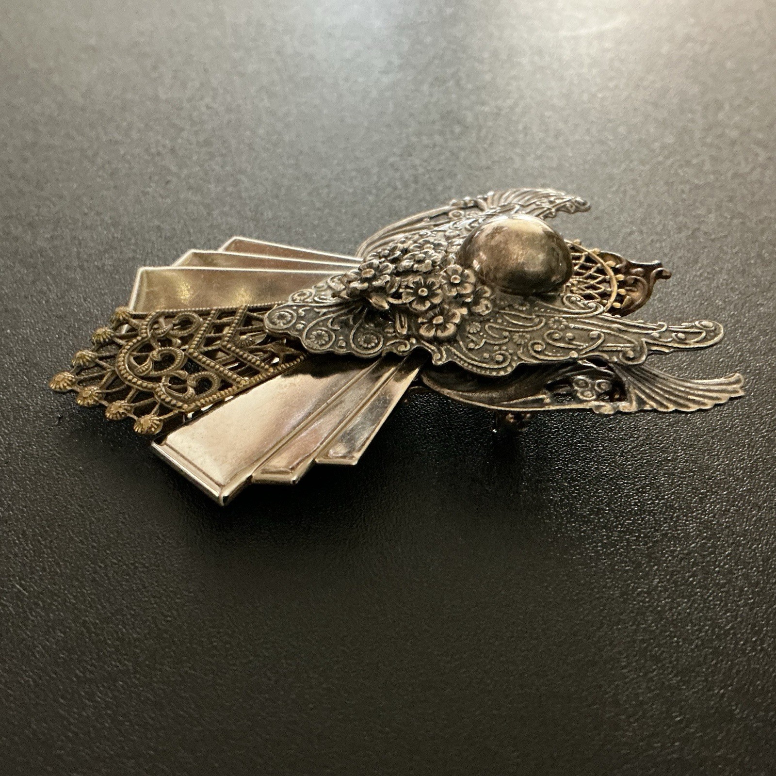 Vtg Brooch SilverT Angel 3” L 2-1/4” W Signed By Artist 1997 Memorial Ethereal