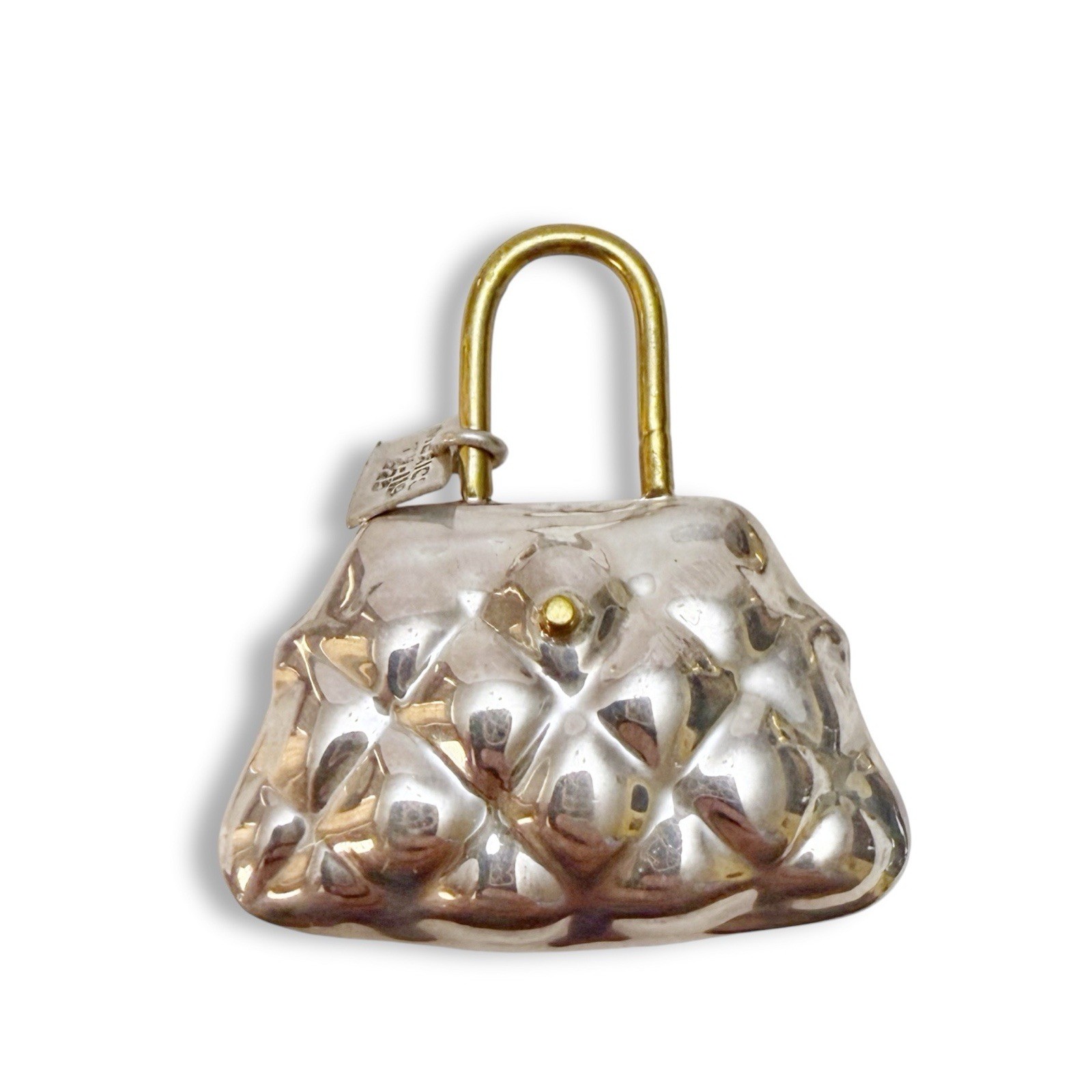 Vintage Large Quilted Purse Handbag Sterling Silver 925 Pendant Charm Mexico