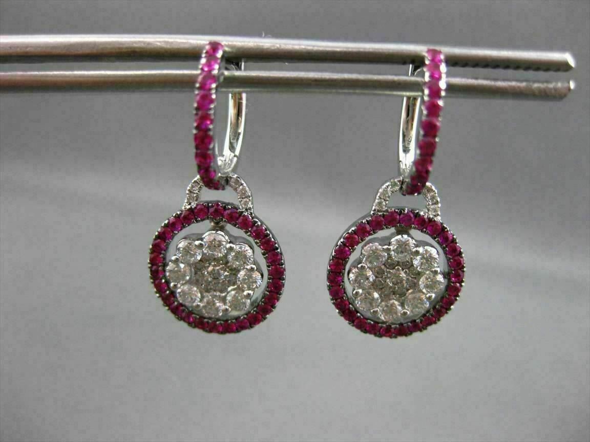 ANTIQUE 1.53CT PINK SAPPHIRE & DIAMOND 18KT WHITE GOLD FLOWER HANGING EARRINGS