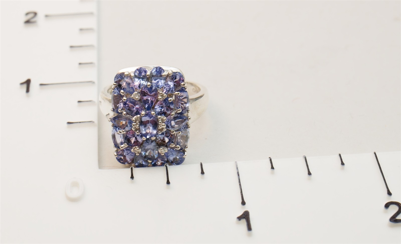 Size 8 Affinity Rectangular Tanzanite Cluster Sterling Silver Ring