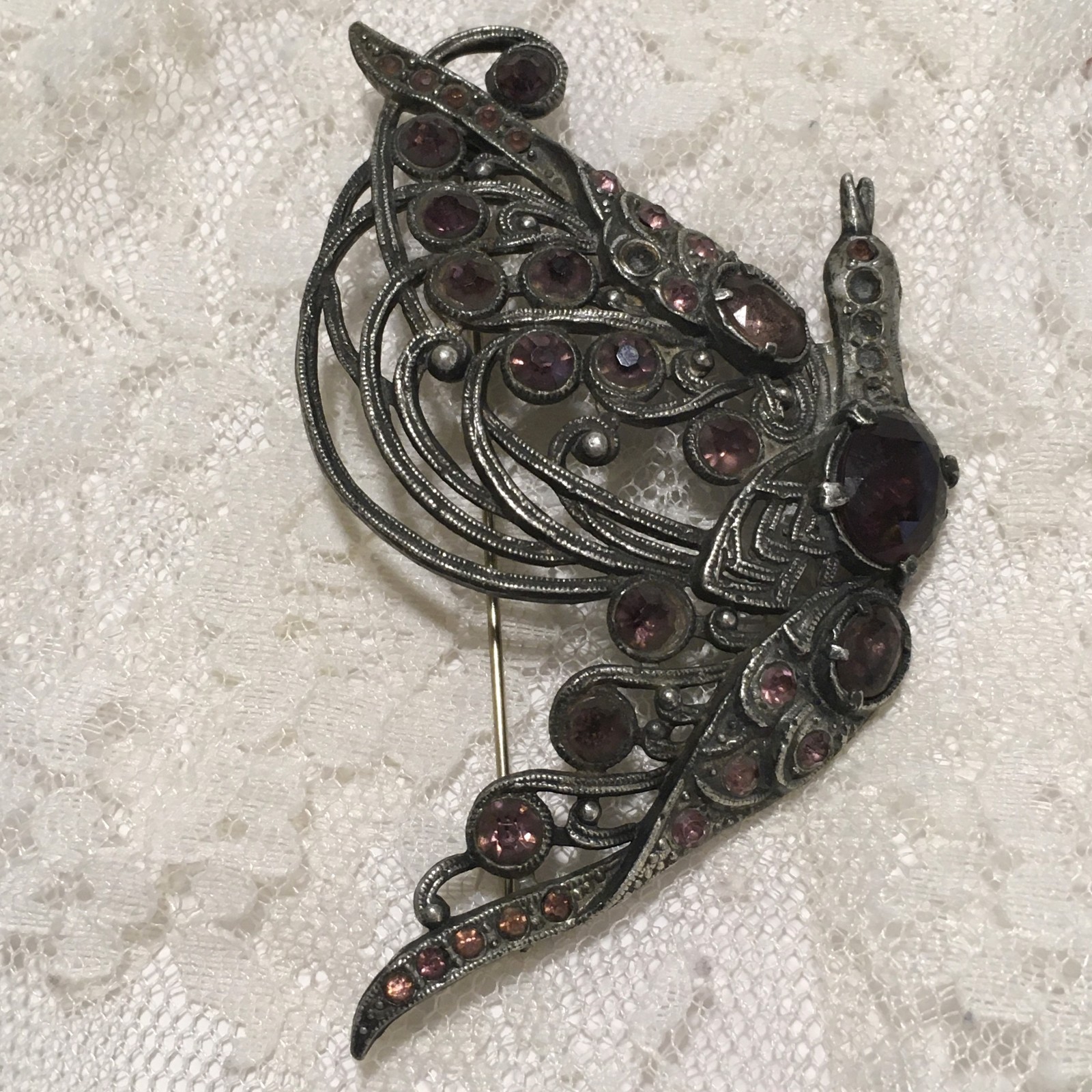 Vintage Pot Metal Art Deco Bird Brooch **4 Neck Stones Missing