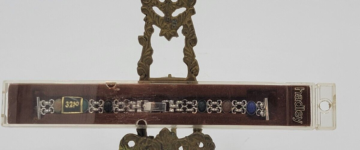 VTG HADLEY CARVED GEMSTONES SCARAB WATCHBAND 12K G.F. SEMI PRECIOUS STONES