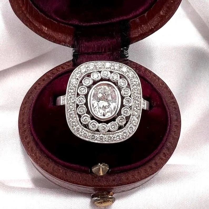 Vintage Double Halo Engagement Ring in Solid 935 Argentium Silver & CZ Stone