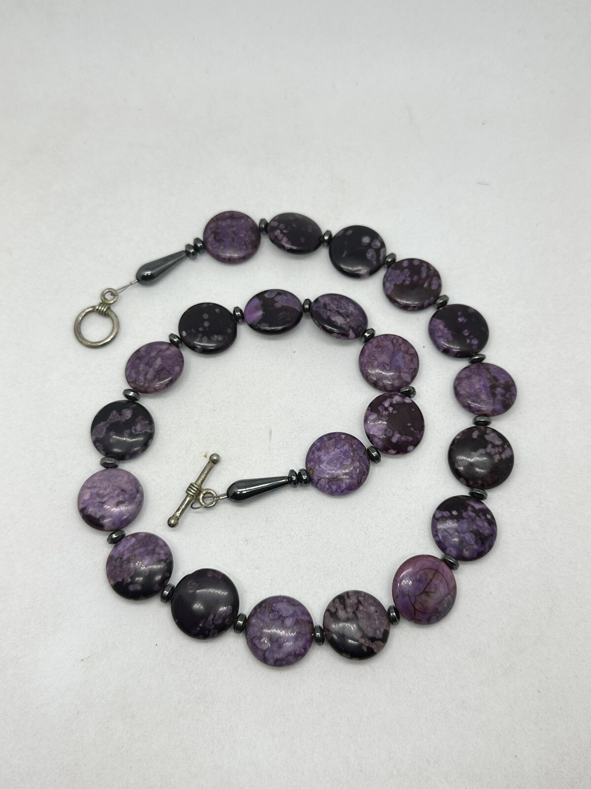 Vintage Purple Jasper Flat Gemstone 18 inches Necklace with Toggle Closure