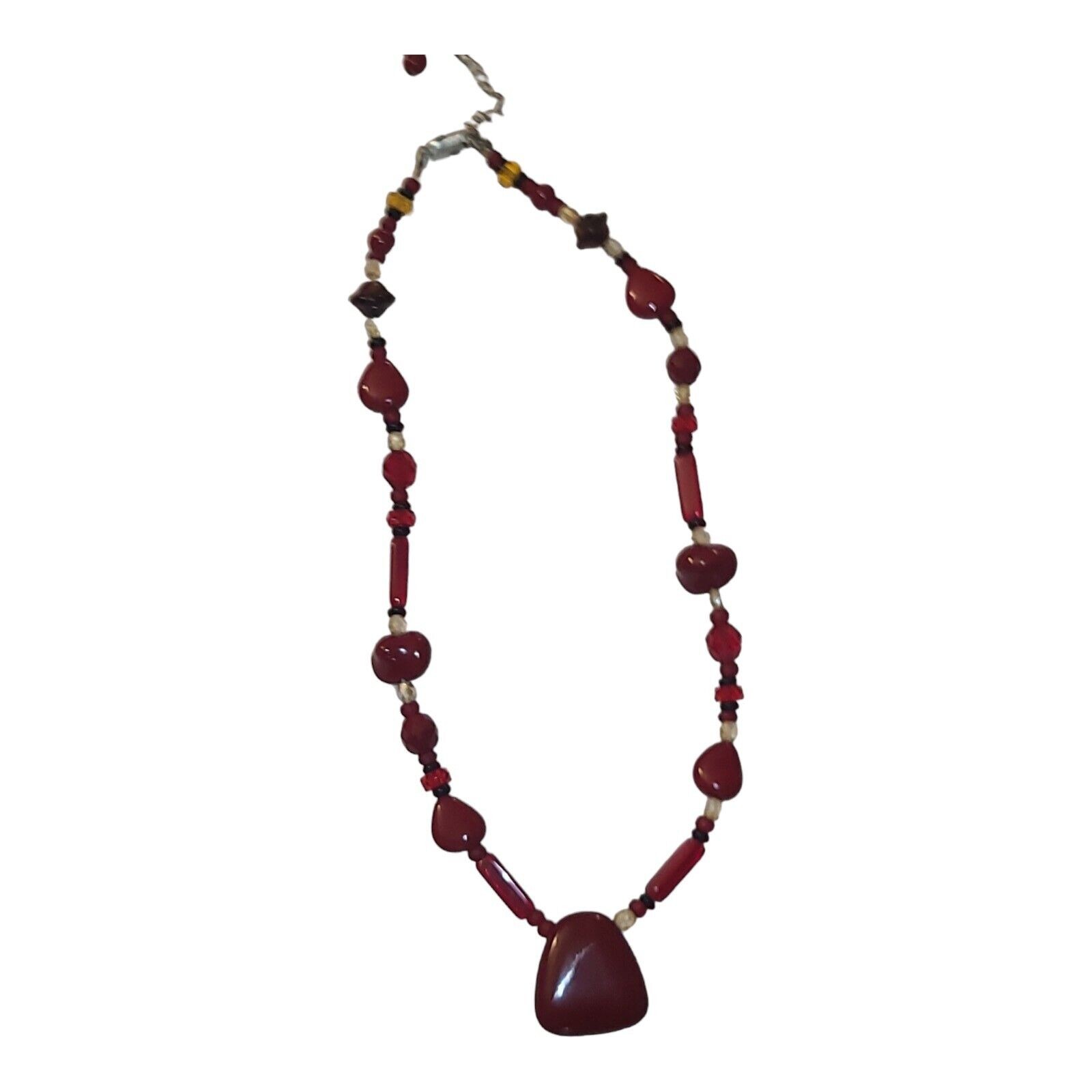 Vintage Sterling Silver 925 Red & Black Glass Beaded Collar Necklace 15″-17″