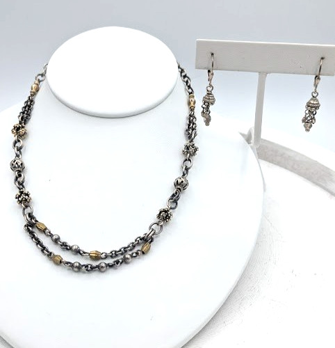 Sterling Silver Necklace Earring Set Artisan 925 Chain Link