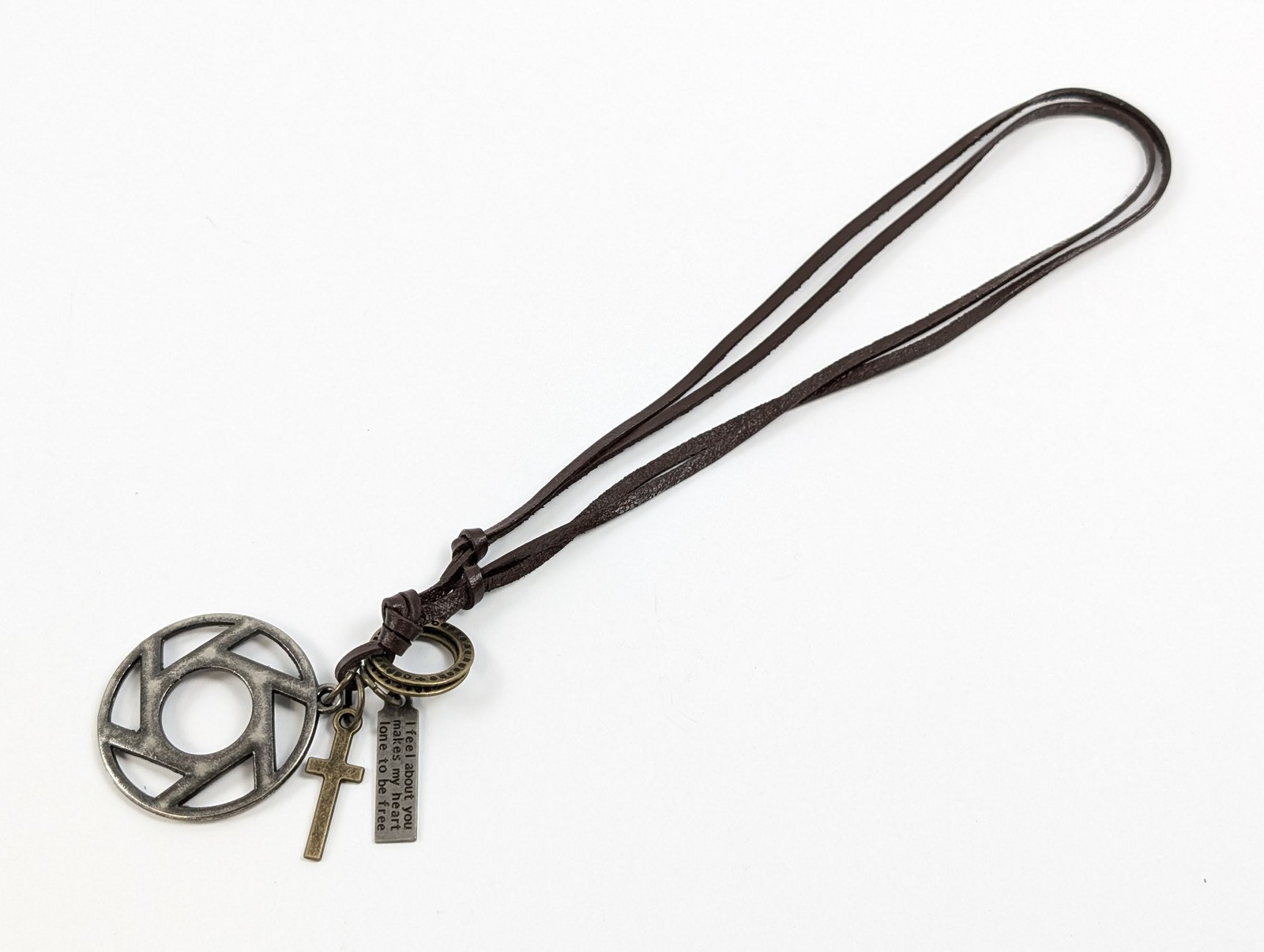 Vintage Leather Cord Necklace Cross Pendant Charms Ethnic Jewelry Set of 2