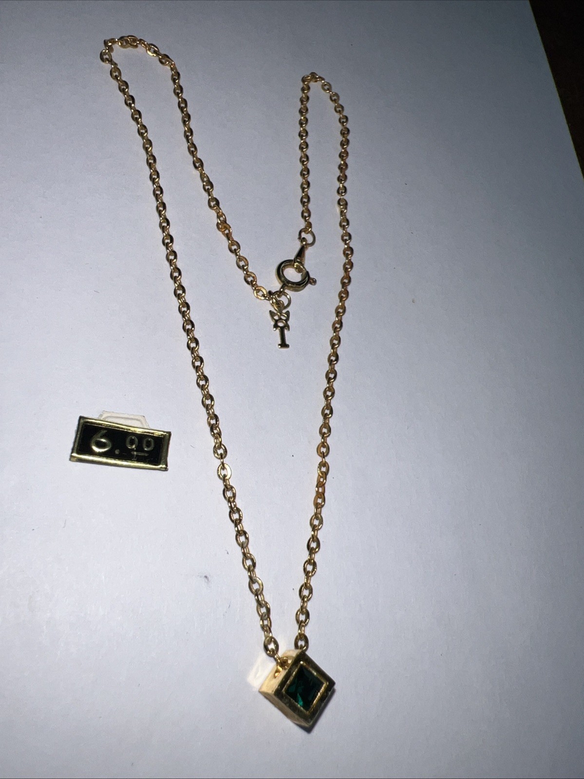 VTG NWT Trifari May Birthstone Cube Necklace Emerald Crystal 15” Modernist