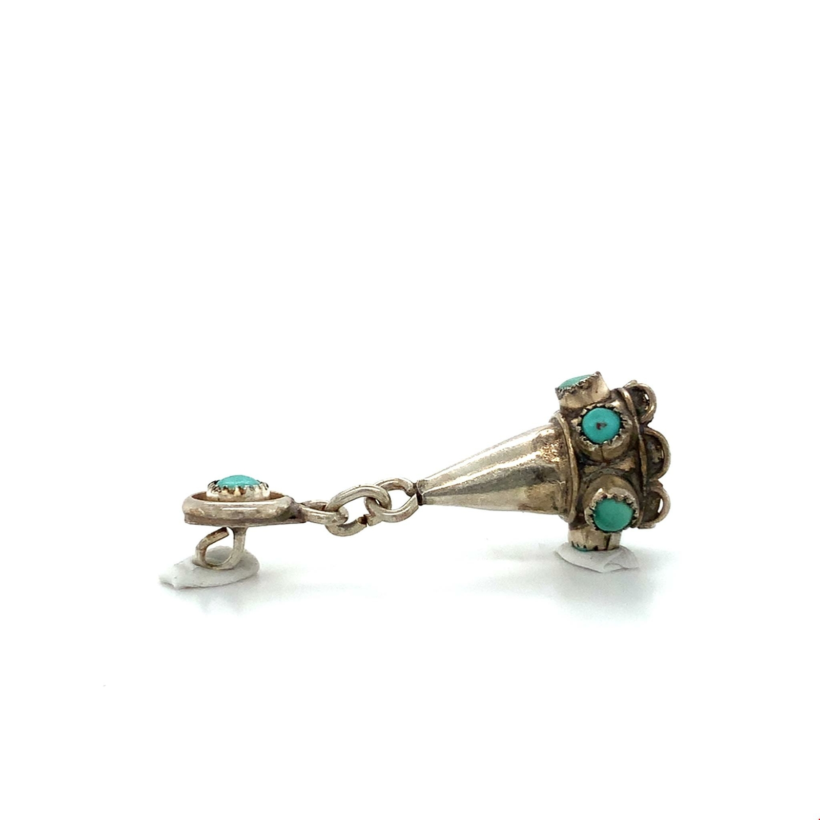 Vintage Sterling Silver Southwestern Inlay Turquoise Stone Cone Shape Pendant