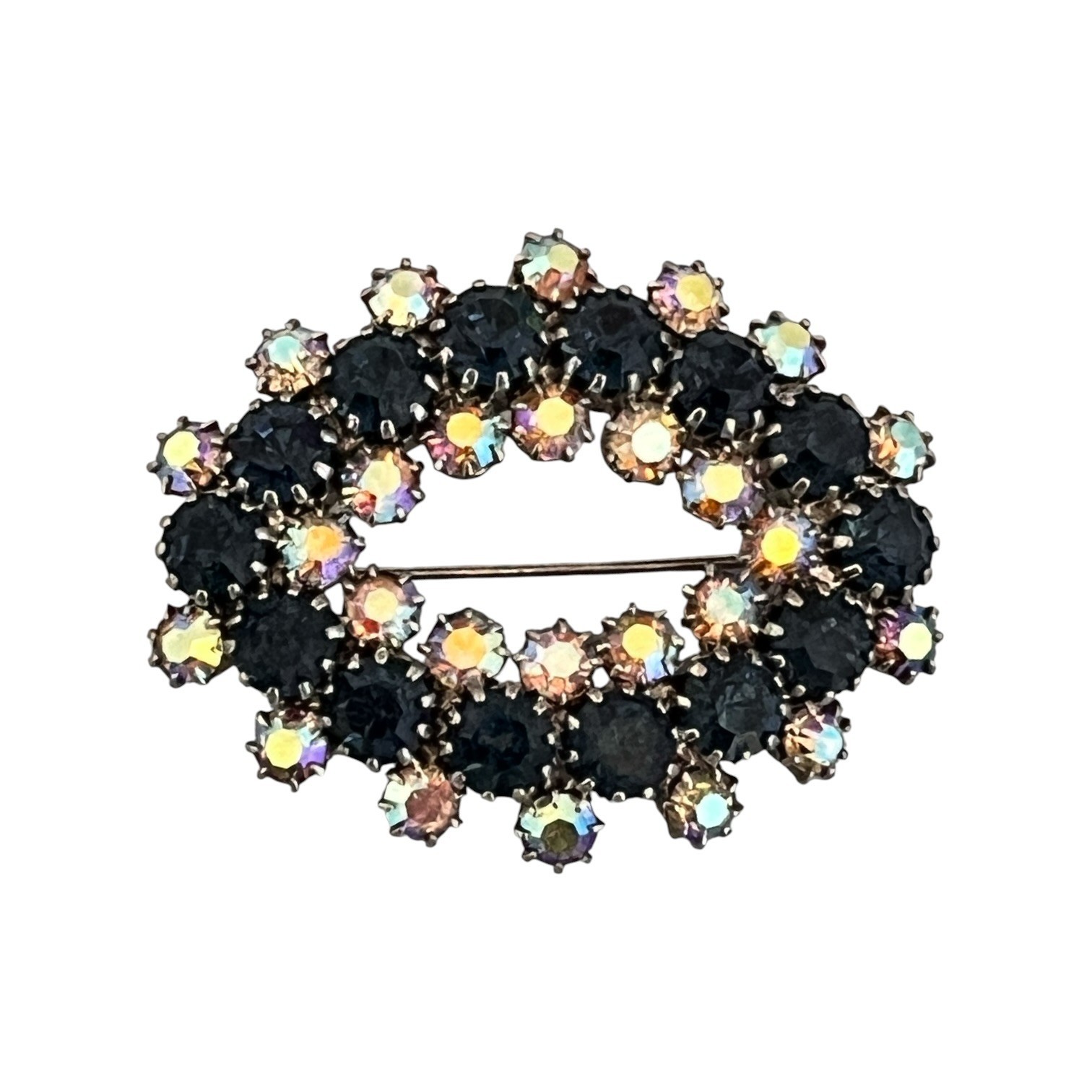 Vintage 1950s Black AB Rhinestone Oval Brooch Pin Mid Century – 7Y