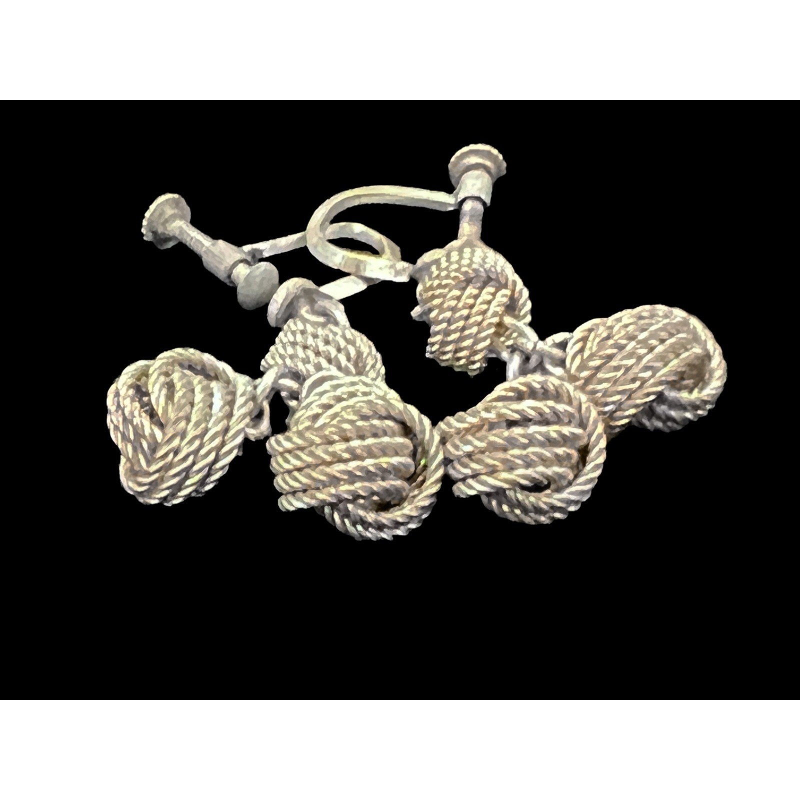 Vintage Silver Tone Triple Love Knot Dangle Earrings Screw Back