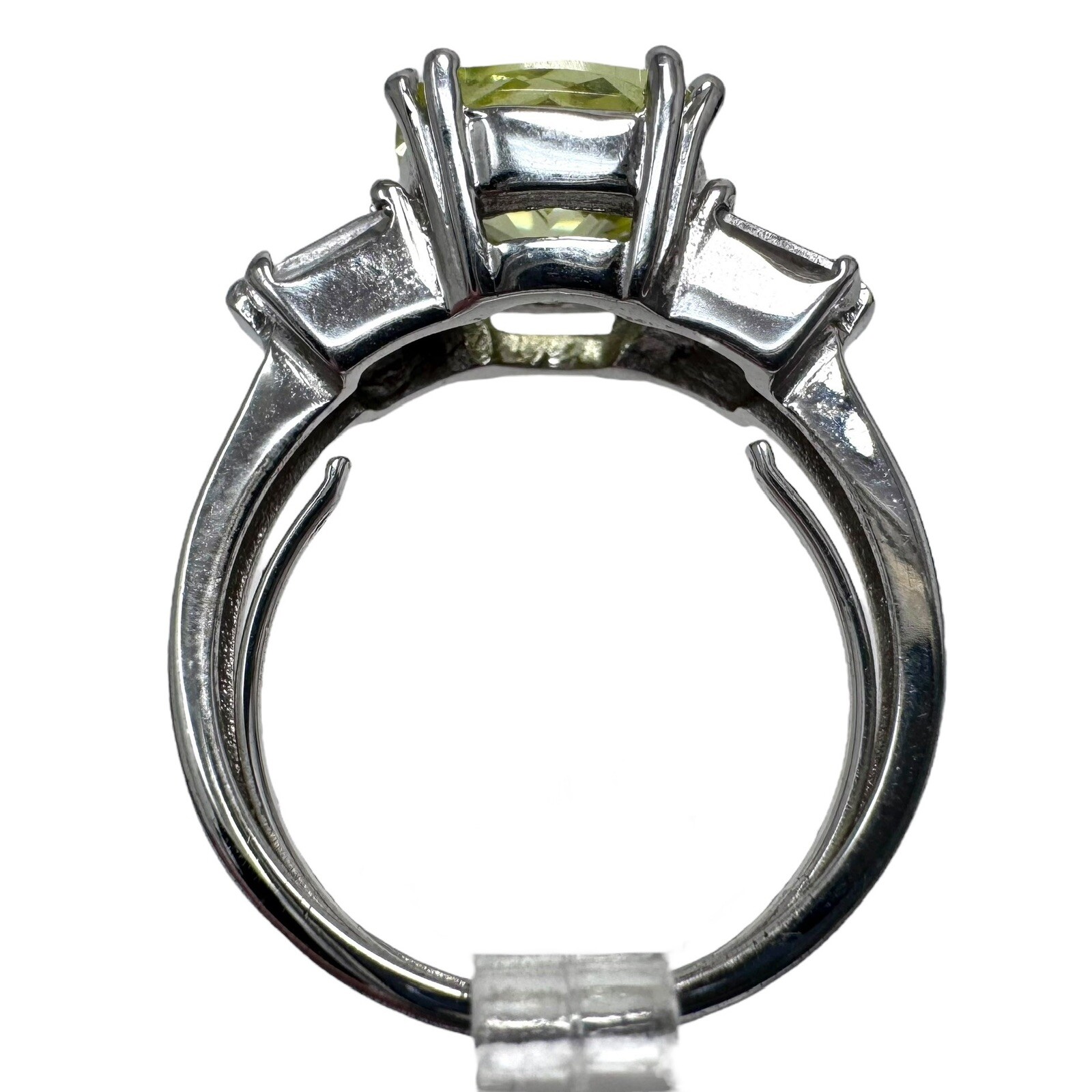 Vtg NV Nevada Silver Mine Silver Tone Green Cushion Cut Glass Cocktail Ring 8.5