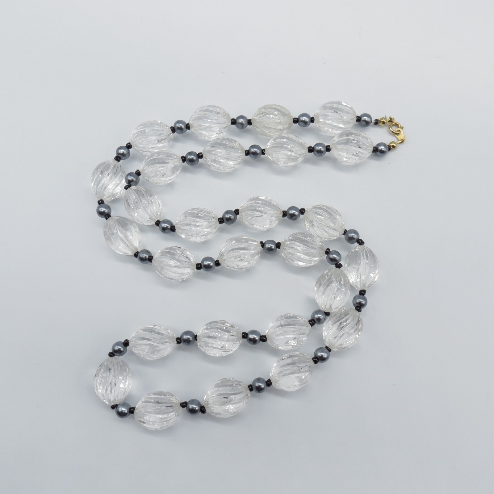 Vintage Clear Beaded Necklace Lightweight Retro 30″