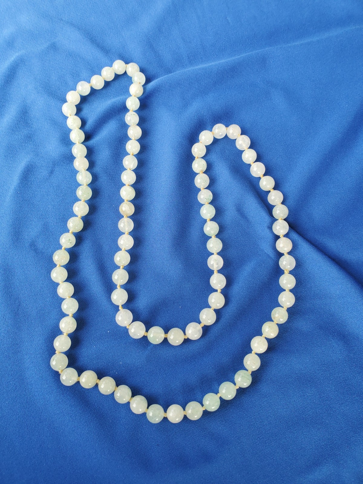 Original Old JADE White Green 8 Millimeters Deco Necklace Vintage 30″ inch Long