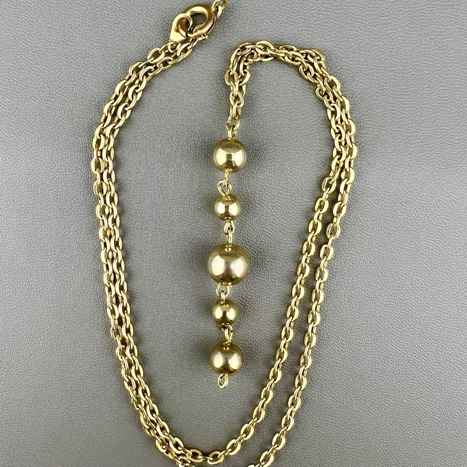 Vintage Drop Necklace Beaded Chain Gold Tone Dangle 22”