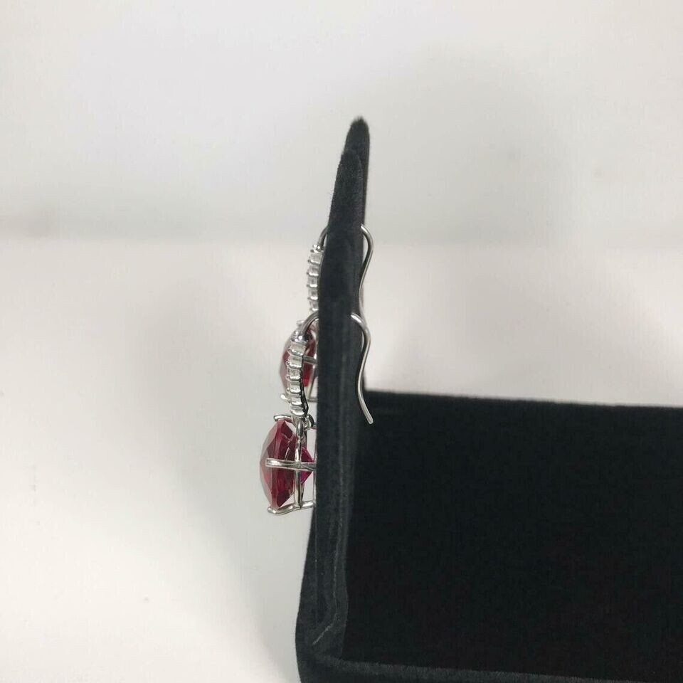 Cushion Cut Ruby & Lab Created Diamond Wedding 14ct White Gold Filled Earrings