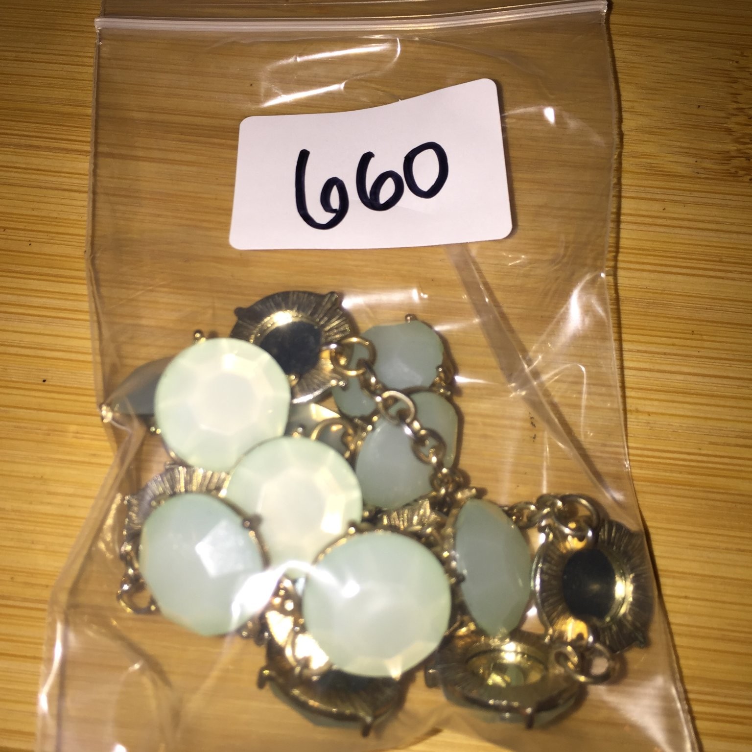 etc! Statement Necklace Gold Tone Acrylic Faceted Pale Green