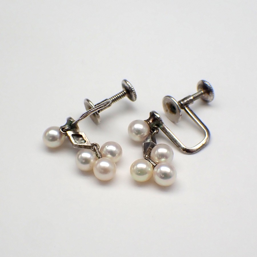 Mikimoto Pearl Screw Back Earrings Sterling Silver