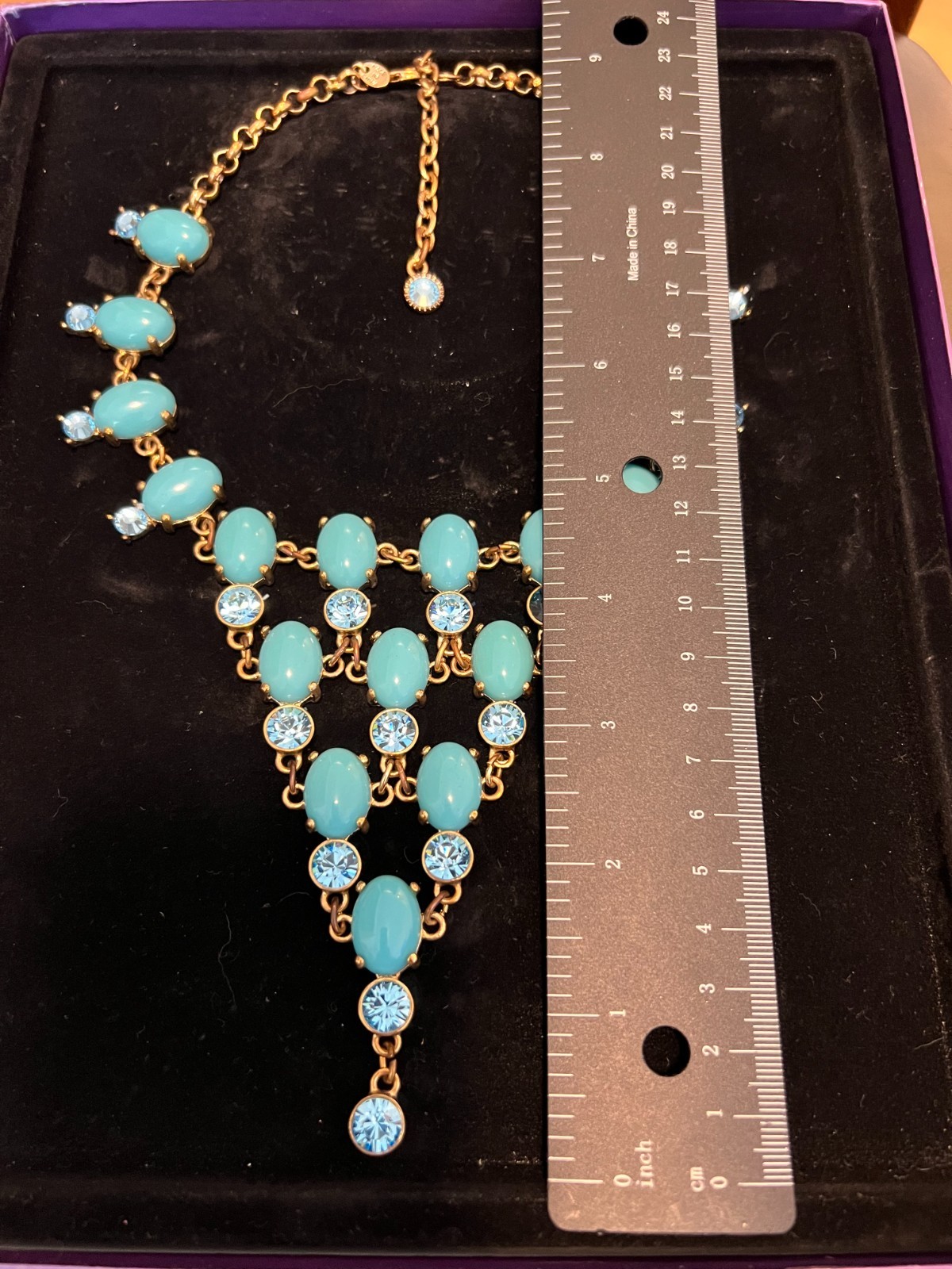 VINTAGE Suzanne Somers Bib Necklace Faux Turquoise w Faceted Blue Crystals NIB