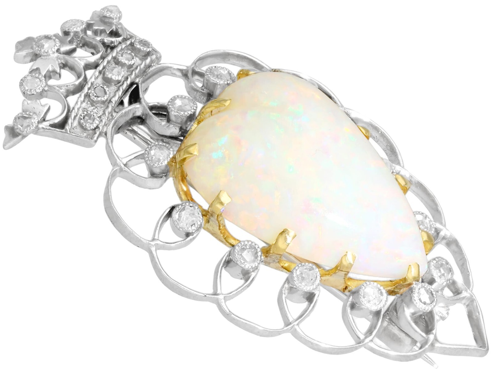 5.95 ct Opal and 0.35 ct Diamond, Platinum Brooch – Antique Victorian