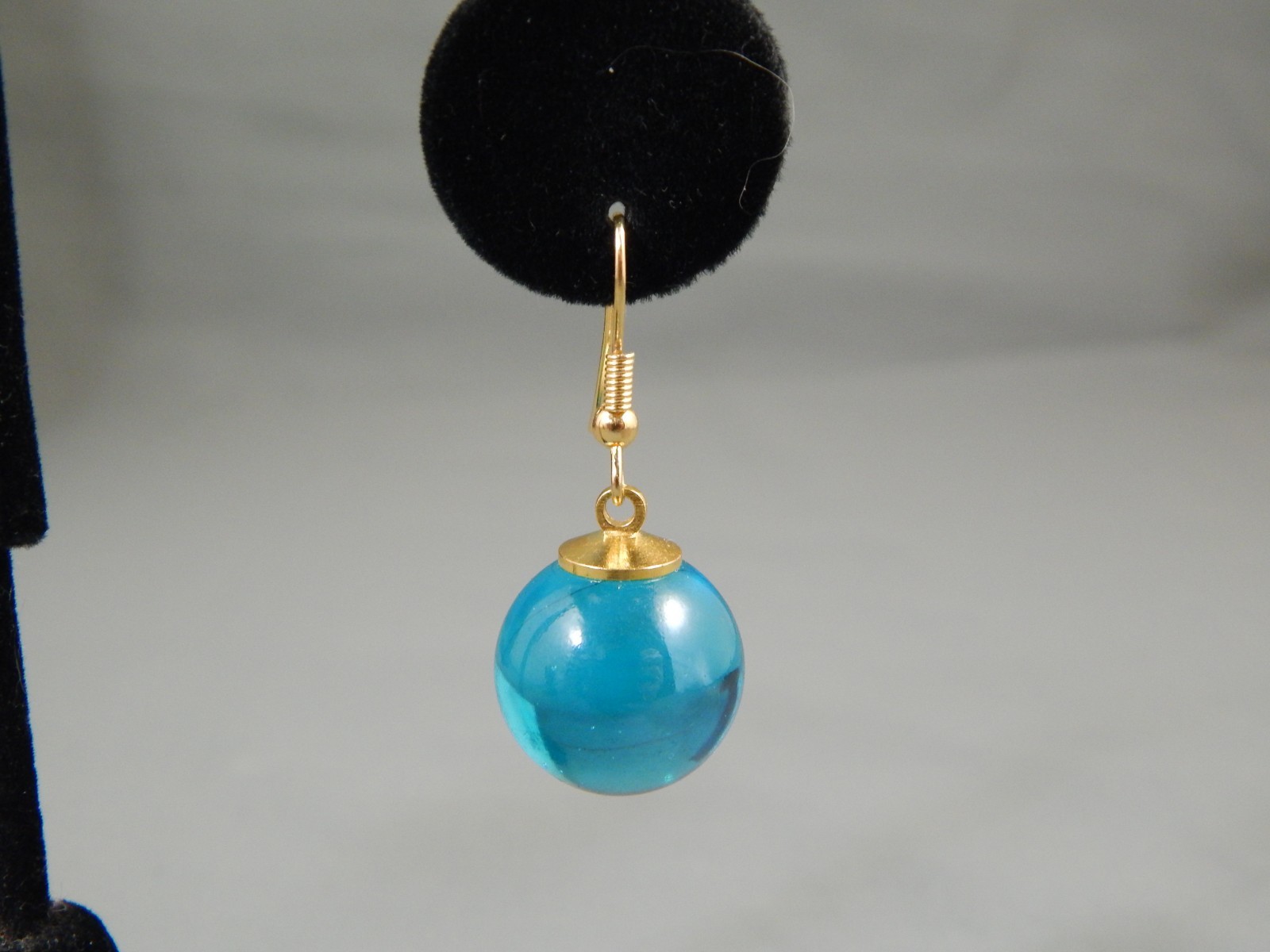 Estate Teal Blue Green Pools of Light Orb Dangle Drop Earrings Pierced
