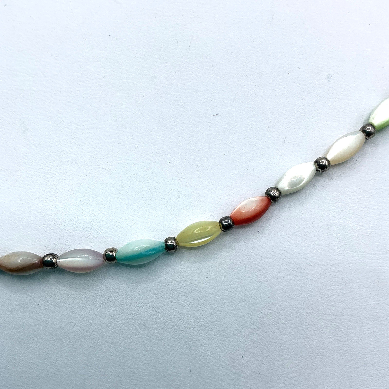 Vintage Multicolor Pastel Thin Bead 26″ Necklace Hook Clasp Blue Pink Yellow