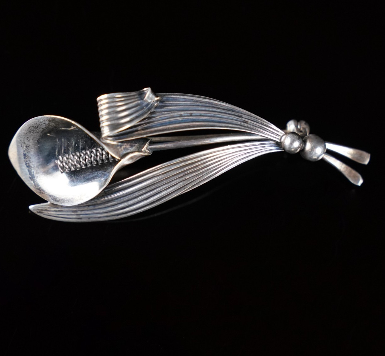 N.E. From Scandinavian 925S Sterling Silver Floral Brooch Denmark Modernist Pin