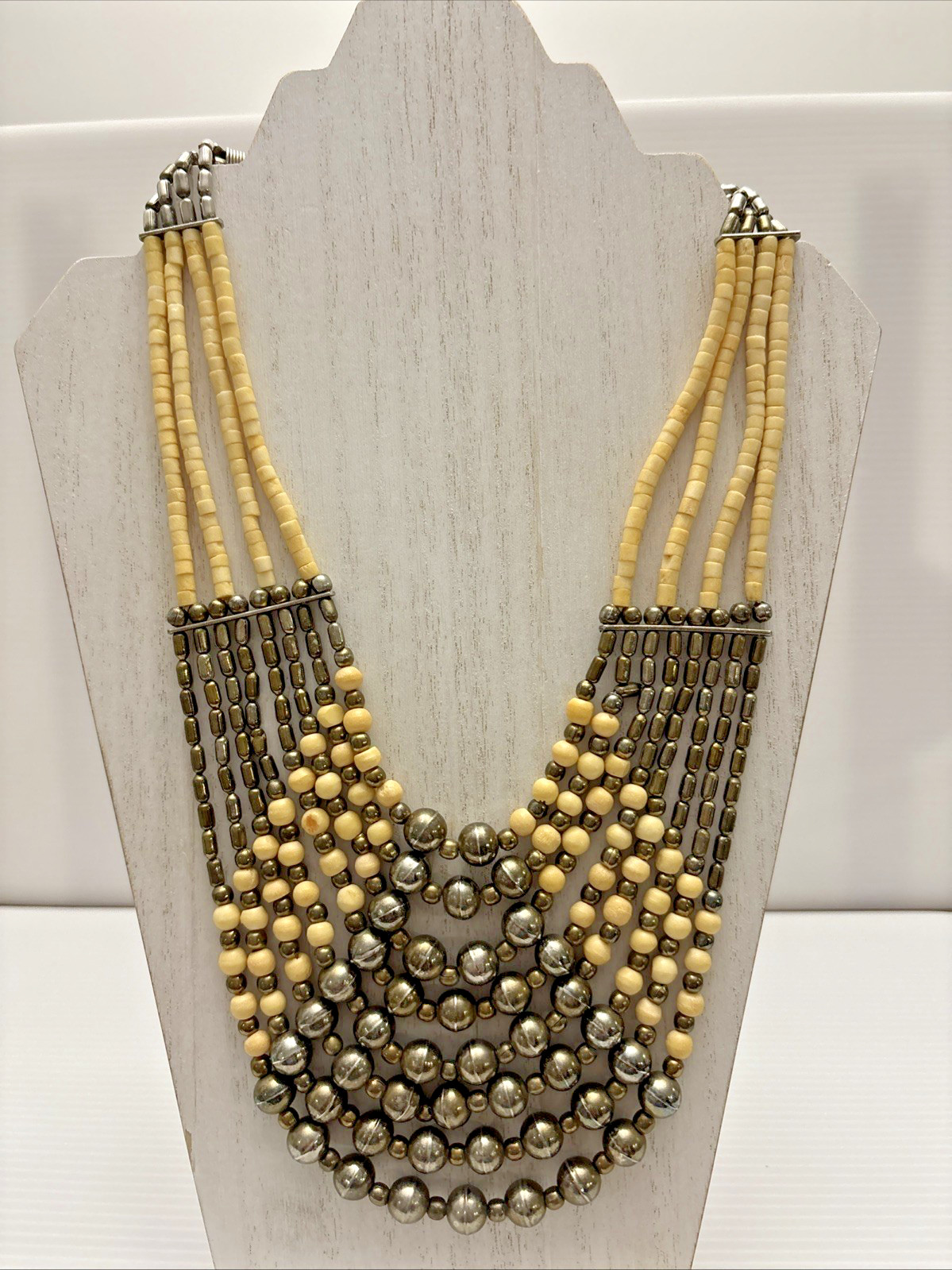 Vintage Beaded Boho Bohemian Style Necklace 22 Inches 8 Strand Jewelry Statement