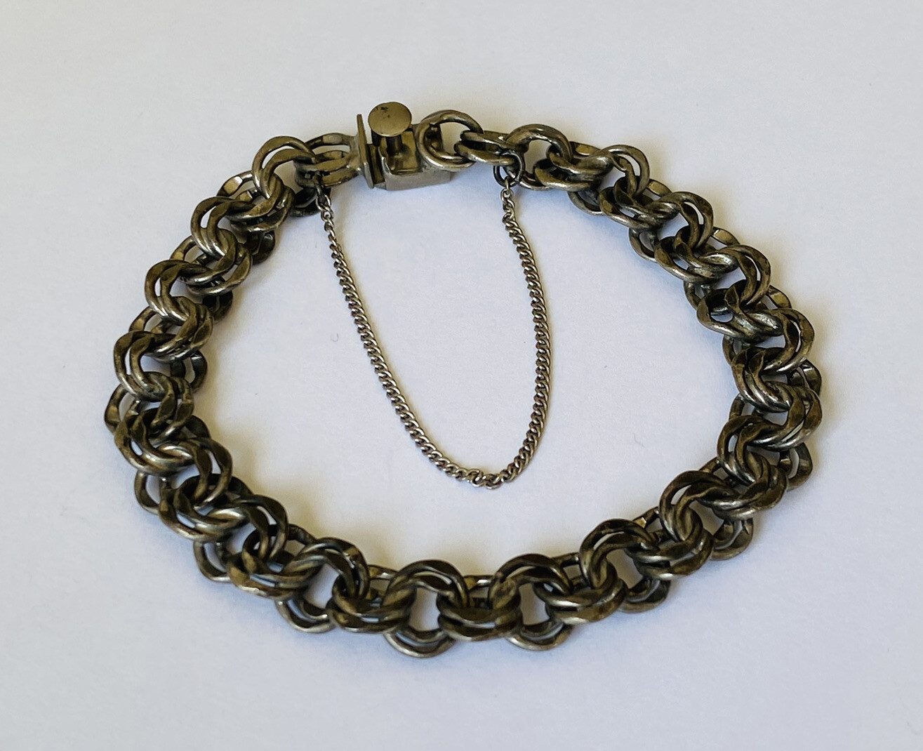 Vintage Signed sterling Silver Double Rolo Link Chain Charm Bracelet 19-Grams