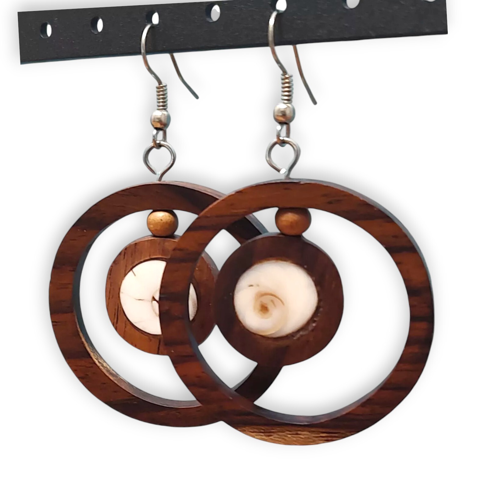 VTG Chunky Wood Natural Boho Earthy Festival Dangle Statement Earrings 1.5″