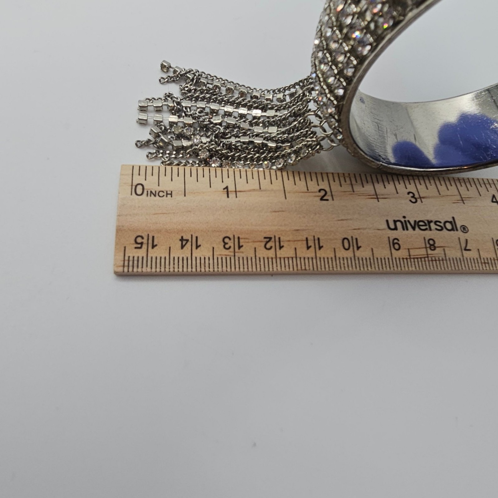 Rhinestone Tassel Chunky Statement Bangle Bracelet Glam Wedding Bridal