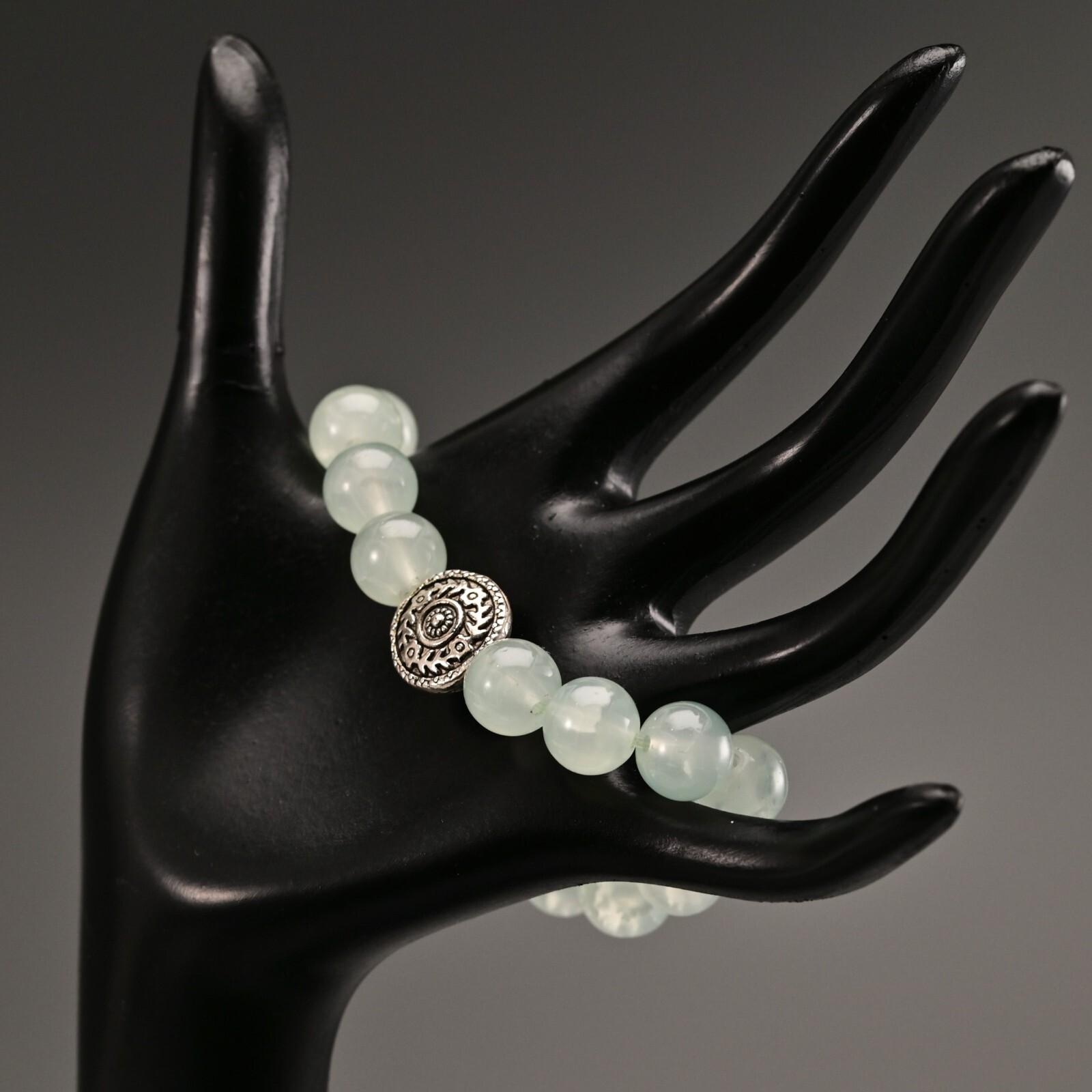 Vintage Original Silver Jade Quartz Gemstone Beaded Ball Estate Bracelet