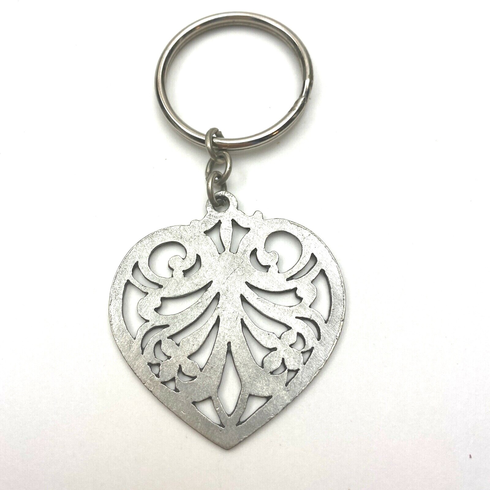 Vintage Pendant Heart or Key Ring 70’s Metzke Carved Out Skandia Pewter Metal