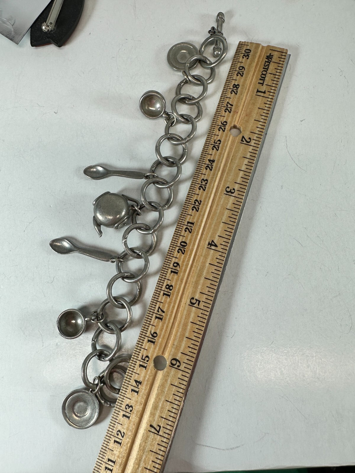 Vintage Bracelet Charm Clift Pewter Teapot Kitchen Tea time Theme Toggle Clasp