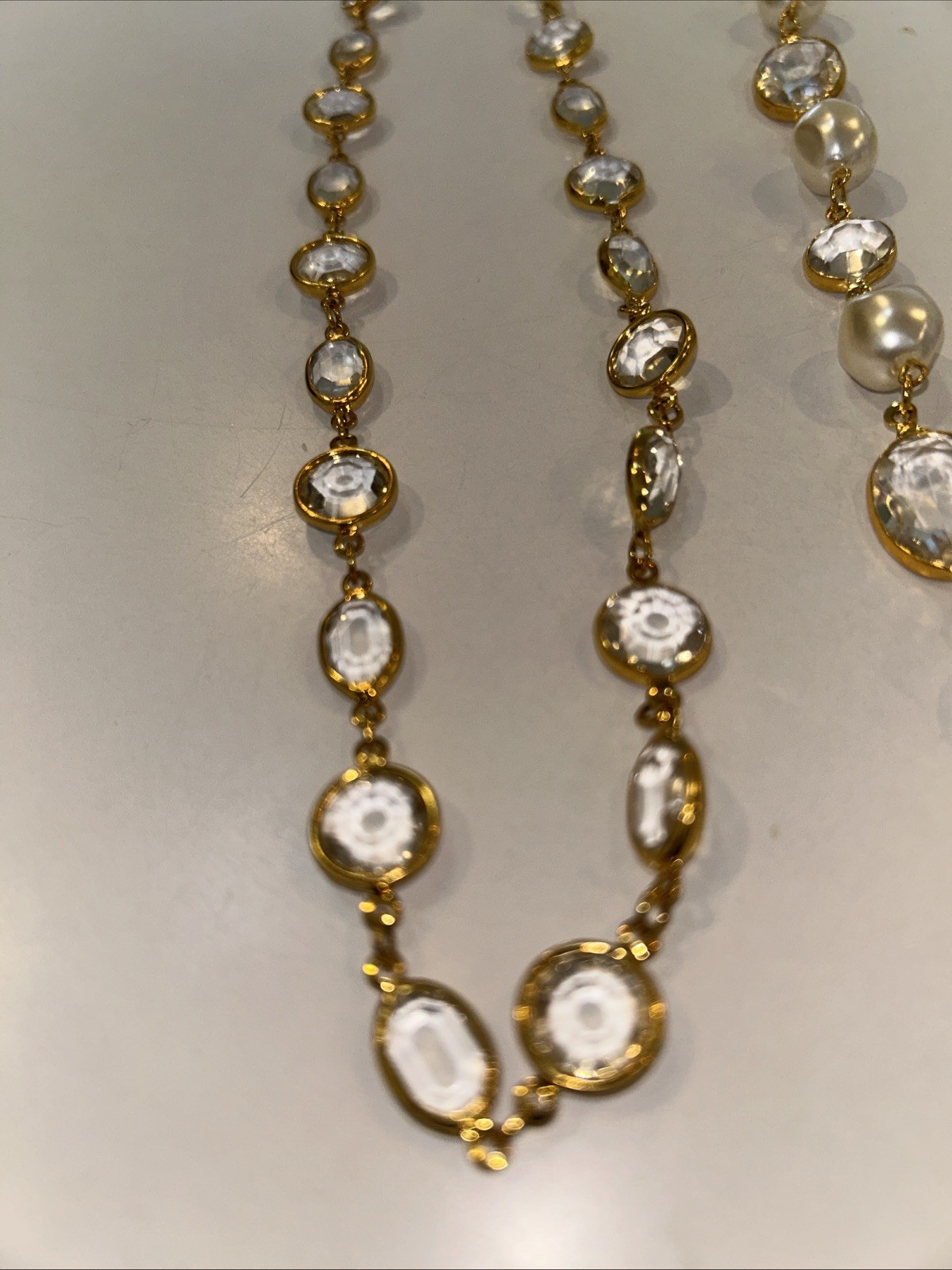 Vtg 2 Faceted Crystals & Baroque Pearls 34” Necklaces WOW