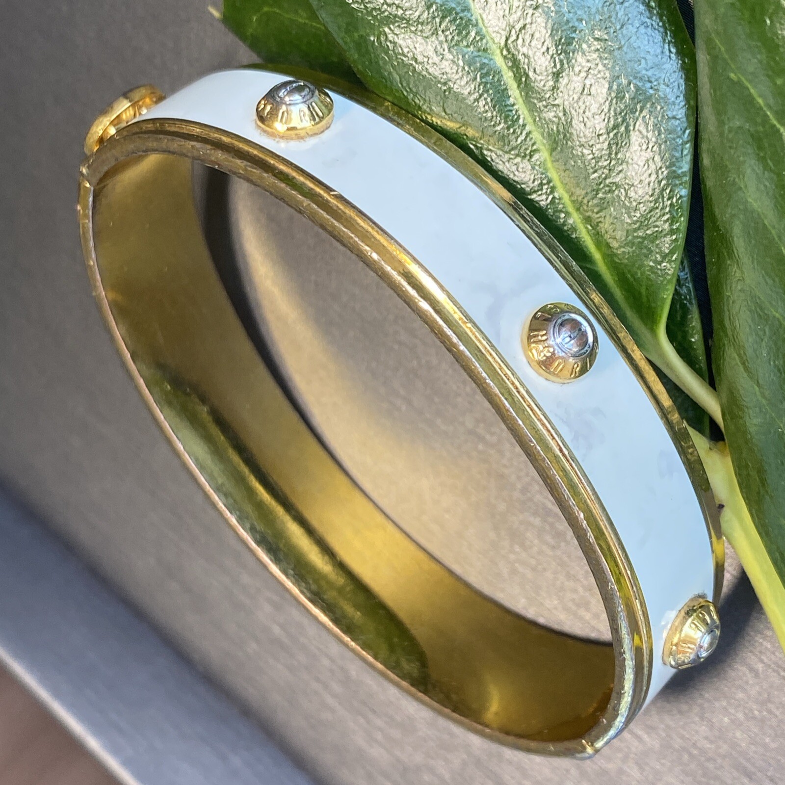Vintage Henri Bendel Bangle Bracelet Estate Jewelry Pre-Owned Enamel Screw Logo
