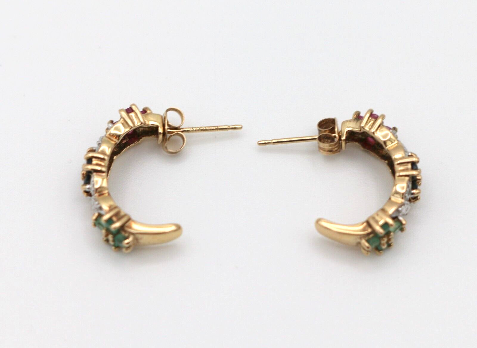 VTG Ross Simons Sterling Silver 925 Vermeil Ruby Sapphire Emerald Hoop Earrings