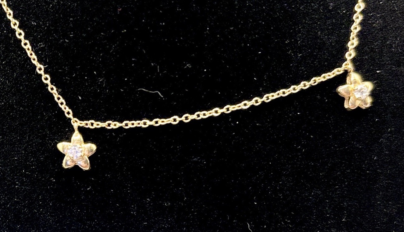 14K Yellow Gold 2.05g CZ Bracelet Celestial Star Dangle Charm Vintage DOCZ
