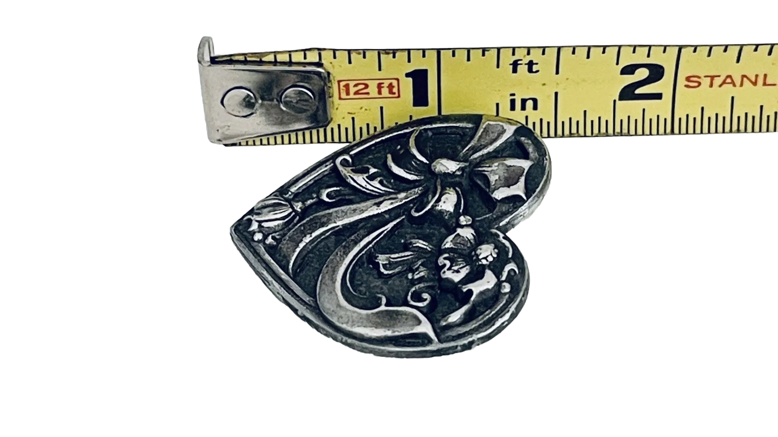 Vintage White Swan Pewter Heart Pin Brooch